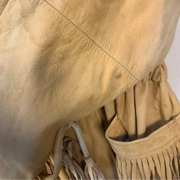 VTG LNR Soft Leather Western Tassel Fringe Waist Drawstring Jacket - Picture 9 of 16